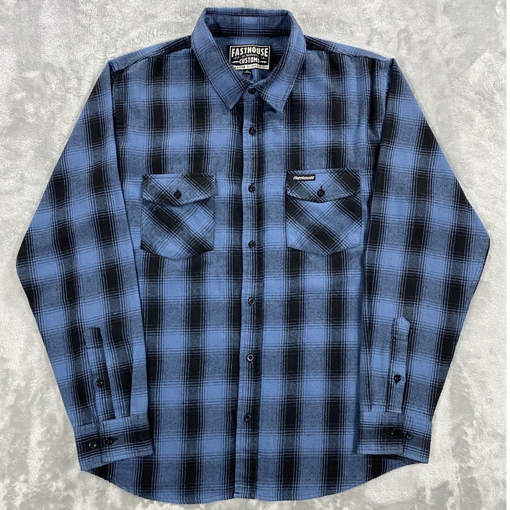 Fasthouse‎ Saturday Night Special Flannel Shirt Men XL Blue Plaid Motocross Surf